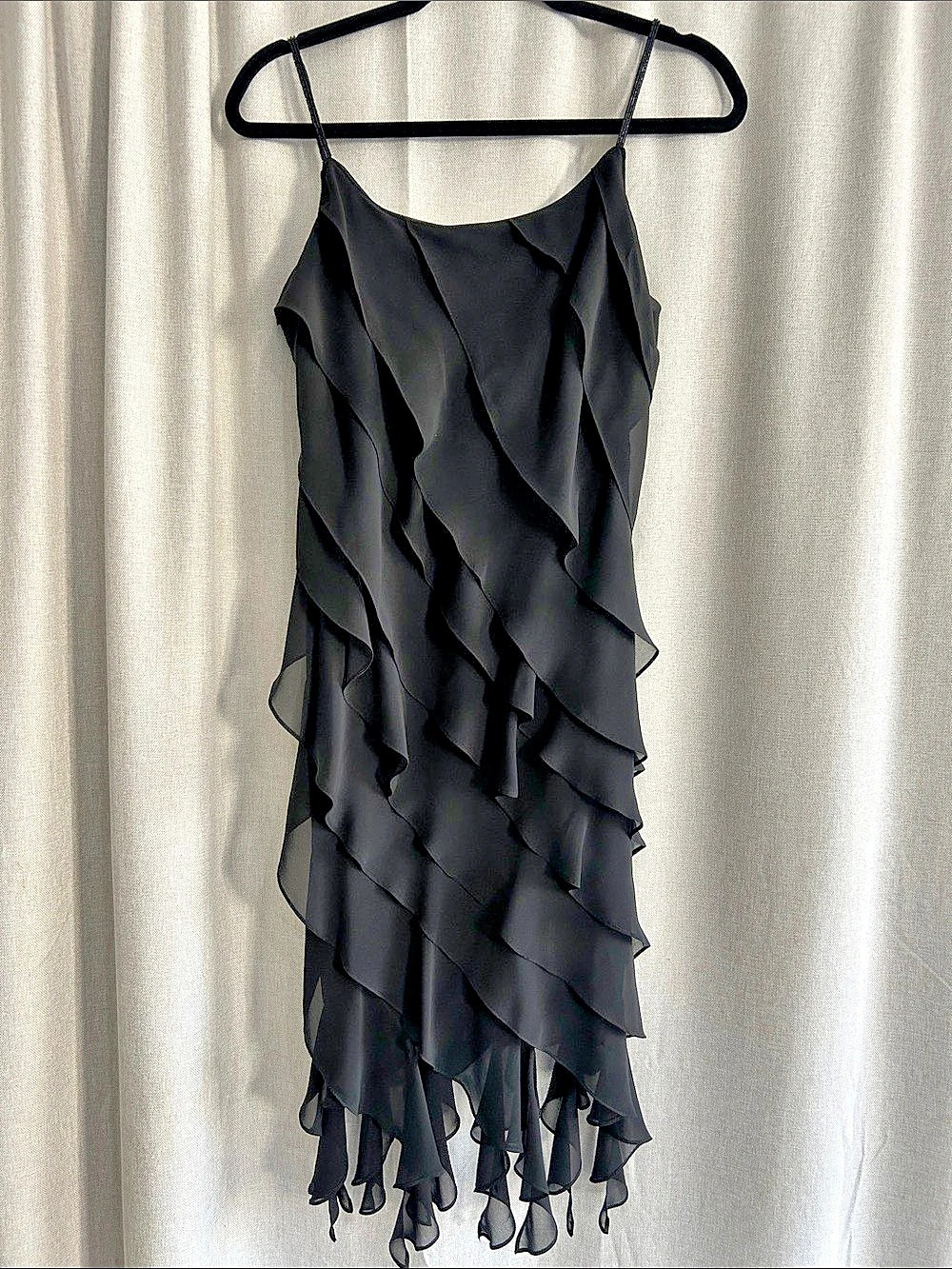 Eva Blue Petite Ruffle Mini Dress in Black Size 8 Like New